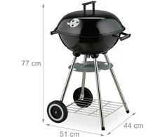 Relaxdays Didelė katilo tipo BBQ kepsninė ant ratukų