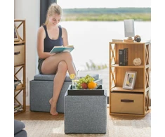 Relaxdays Kubo formos laikymo pufas su padėklu, pilkas