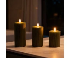 Relaxdays LED žvakių rinkinys, 3 dalys, tamsiai žalia, natūralus vaškas