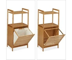 Relaxdays Bambukinė lentyna su skalbinių krepšiu