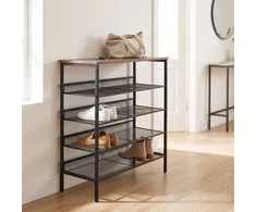 Relaxdays Metalinis ir MDF batų stovas, 5 lentynos