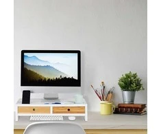 Laikiklis Relaxdays Monitoriaus stovas, 14x60x30 cm, balta ir natūrali