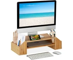 Laikiklis Relaxdays Monitoriaus stovas, bambukas, 16x57,5x25 cm, natūralus