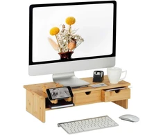 Laikiklis Relaxdays Monitoriaus stovas, bambukas, 17.5x54x31.5 cm, natūralus