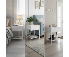 Relaxdays Naktinių staliukų komplektas, 2 vnt., balta, su laikymo vieta