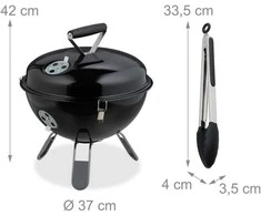 Relaxdays Nešiojamas kepsninių grilis 37cm su žnyplėmis