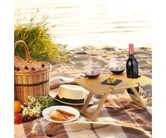 Relaxdays Pikniko padėklas, 20x40x30 cm, rudas, bambukas