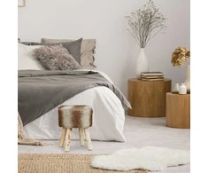 Relaxdays Pufas, apvalus dirbtinis kailis, 42x33 cm, rudas
