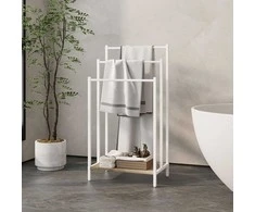 Relaxdays Rankšluosčių laikiklis ir lentyna 81x60x28 cm balta ruda, metalas
