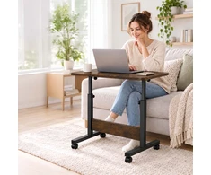 Relaxdays Reguliuojamas nešiojamojo kompiuterio stalas ant ratukų, juoda-ruda, 67-90 cm