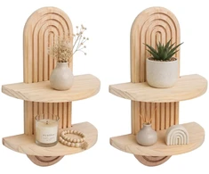 Relaxdays Sieninės lentynos, 2 vnt., boho stiliaus, medis