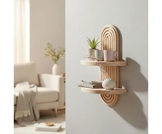 Relaxdays Sieninės lentynos, 2 vnt., boho stiliaus, medis