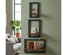 Relaxdays Sieninės lentynos rinkinys 3 vnt., MDF, metalas
