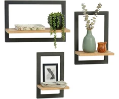 Relaxdays Sieninės lentynos rinkinys 3 vnt., MDF, metalas