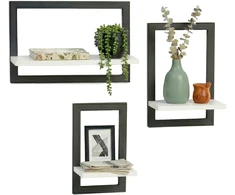 Relaxdays Sieninės lentynos rinkinys 3 vnt., MDF, metalas, tvirtinamos prie sienos, saugojimo sistema