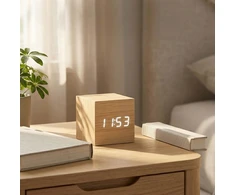 Relaxdays Skaitmeninis žadintuvas kubas, medienos imitacijos apdaila, data ir temperatūra, baterijos arba USB