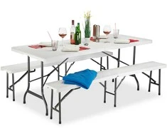 Lauko baldų komplektas Relaxdays Sodo baldų komplektas, 74x180x74.5 cm, balta