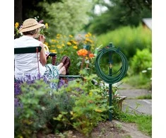 Relaxdays Sodo žarnos stovas su čiaupu, 107,5x25x18 cm, žalias, plienas