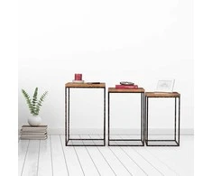Relaxdays 3 dalių įstatomų staliukų komplektas iš mango medienos
