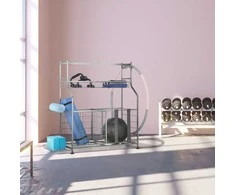 Relaxdays Sporto inventoriaus laikymo stovas, 111x118x42 cm, pilka