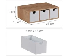 Relaxdays Stalčių dėžutė iš bambuko ir MDF, 3 skyriai