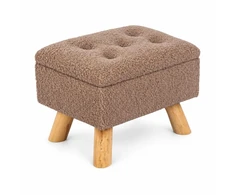 Relaxdays Taburetė su daiktadėže, teddy audinio sėdynė, MDF korpusas, medinės kojos