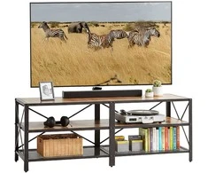 Relaxdays TV staliukas, 4 skyreliai, rudas, su laikymo vieta