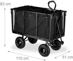 Relaxdays Aukštas tvirtas vežimėlis su juodais ratlankiais