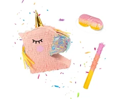 Relaxdays Unicorn Piñata Rinkinys Lazdelė ir Kaukė Šventės Dekoracija