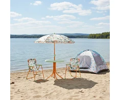 Relaxdays Vaikiškų stovyklavimo baldų komplektas 49,5x49,5 cm stalas, skėtis, daugių spalvų, sulankstomas