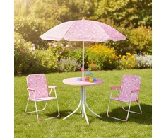 Relaxdays Vaikiškų stovyklavimo baldų komplektas 49,5x49,5 cm stalas reguliuojamas skėtis