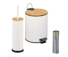 Relaxdays Vonios kambario rinkinys, 2 dalių, metalas, 5 l, su šiukšliadėže ir šepetėliu