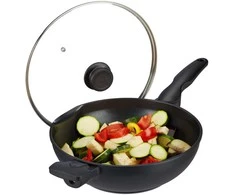 Relaxdays Wok keptuvė su dangčiu, 15.5x57x31.5 cm, juoda