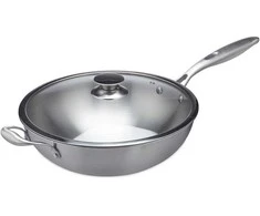 Relaxdays Nerūdijančio plieno wok keptuvė su stikliniu dangčiu