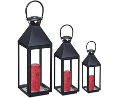Relaxdays Žibintų rinkinys, 34.5x10x10.5 cm, 50.5x14.5x15.5 cm, 67x18x18.5 cm, juoda