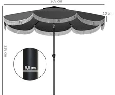 "Outsunny" skėtis Ø269 cm, UV 30+ apsauga nuo saulės aštuonkampis balkono skėtis paplūdimio skėtis, atsparus vėjui, turgaus skėtis su kraneliu, apsaugantis nuo saulės paplūdimio balkono sode, tamsiai pilkas
