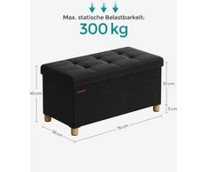 Songmics Sulankstomas suolas 38 x 76 x 40 cm su daiktadėže, juodas