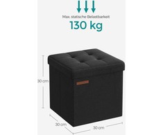 Songmics 30 cm ilgio suoliukas su daiktadėže bazinės juodos spalvos