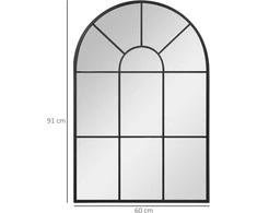 HOMCOM sieninis veidrodis arkiniu lango rėmu 91x60 cm, metalinis rėmas, stiklas, svetainei, miegamajam, valgomajam, koridoriui, juodas