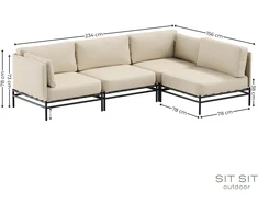 Lauko modulinės baldai, DANDY 3 + vienas modulis, 156x234x78 cm, kreminė spalva