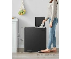 Songmics Šiukšlių dėžė 60 litrų (2 x 30 L) Juoda