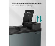 Songmics 3 x 15 litrų talpos šiukšlių dėžė su dangčiu ir vidine šiukšliadėže dūmų spalvos pilkai juoda