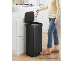 Songmics 68 litrų metalinė 68 litrų virtuvės atliekų dėžė su dangčiu, juoda