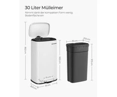Songmics 30 l talpos virtuvės šiukšlių dėžė balta