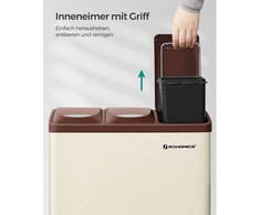 Songmics 3 x 8 l talpos šiukšlių dėžė su dangčiu ir vidine šiukšliadėže kreminės-baltos-rudos spalvos