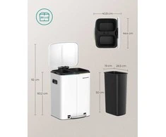 Songmics 40 litrų talpos šiukšliadėžė (2 x 20 l) Balta
