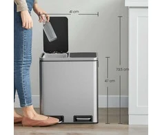 SONGMICS šiukšlių dėžė 2 x 15 litrų, šiukšlių rūšiavimo sistema su 2 skyreliais, įskaitant 15 šiukšlių maišelių