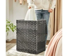 Songmics Skalbinių krepšys polyrattan 90 L pilkas