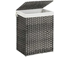 Songmics Skalbinių krepšys polyrattan 90 L pilkas
