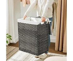 Songmics Skalbinių krepšys polyrattan 90 L pilkas